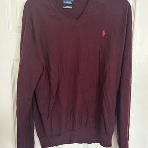 Polo by Ralph Lauren Burgandy/Maroon V-Neck Sweater Size XL 100% Merino wool